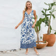 Fashion Floral Print V-neck Dress Summer Sexy Slim Fit Sleeveless Long Dress - AL MONI EXPRESS