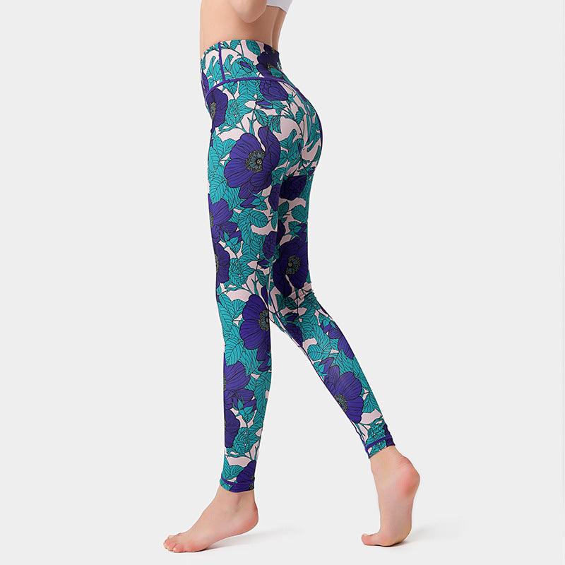 Fashion Flowers Print Leggings High Waist Hip Lifting Yoga Pants For Women Sports Running Fitness Trousers - AL MONI EXPRESS