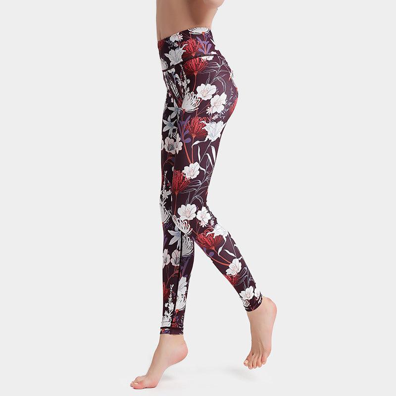 Fashion Flowers Print Leggings High Waist Hip Lifting Yoga Pants For Women Sports Running Fitness Trousers - AL MONI EXPRESS