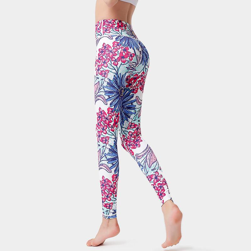 Fashion Flowers Print Leggings High Waist Hip Lifting Yoga Pants For Women Sports Running Fitness Trousers - AL MONI EXPRESS