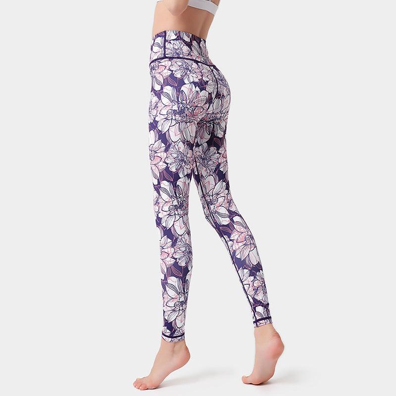 Fashion Flowers Print Leggings High Waist Hip Lifting Yoga Pants For Women Sports Running Fitness Trousers - AL MONI EXPRESS