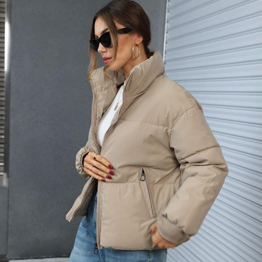 Fashion Ins Style Bread Coat Women's Solid Color Stand Collar Loose Warm Down Jacket Winter Slim Casual Short Coat - Almoni Express