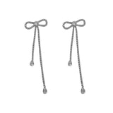 Fashion Jewelry Silver Needle Long Bow Tie Full-jeweled Stud Earrings For Women - AL MONI EXPRESS