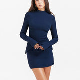 Fashion Long Sleeve Dress With Two Pockets Slim Bodycon Hip Short Dress For Women - AL MONI EXPRESS