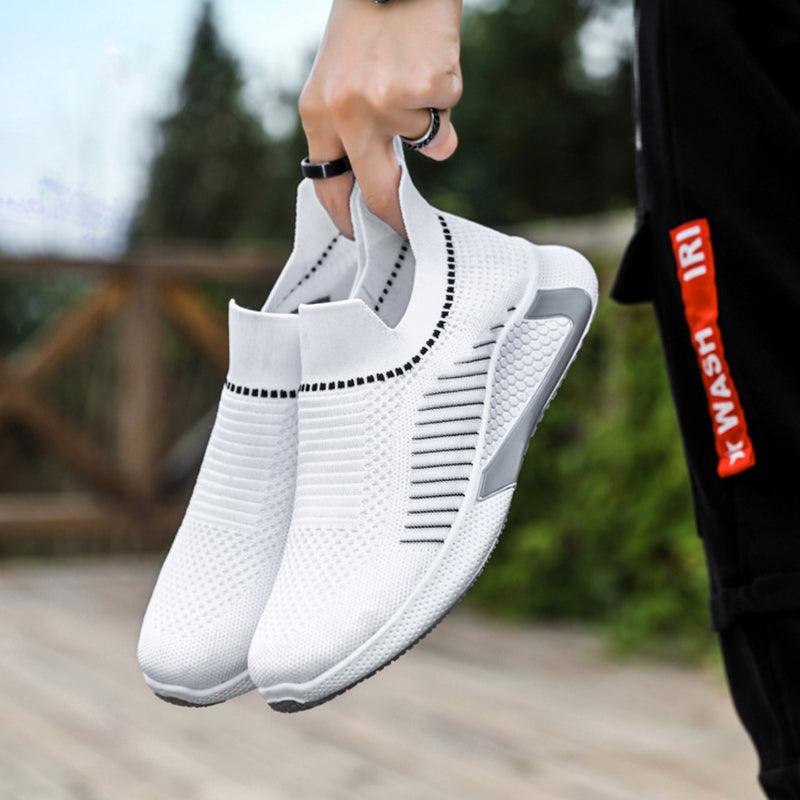 Fashion Mesh Sock Shoes With Striped Design Men Outdoor Breathable Slip-on Sneakers Csuale Lightweight Running Sports Shoes - AL MONI EXPRESS