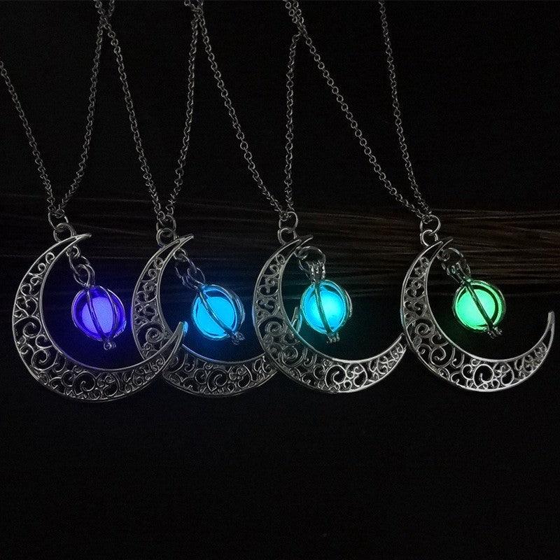 Fashion Moon Natural Glowing Stone Healing Necklace Women Gift Charm Luminous Pendant Necklace Jewelry - AL MONI EXPRESS