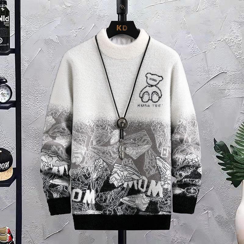 Fashion Patchwork Hip Hop Crew Neck Sweater Mens - Almoni Express