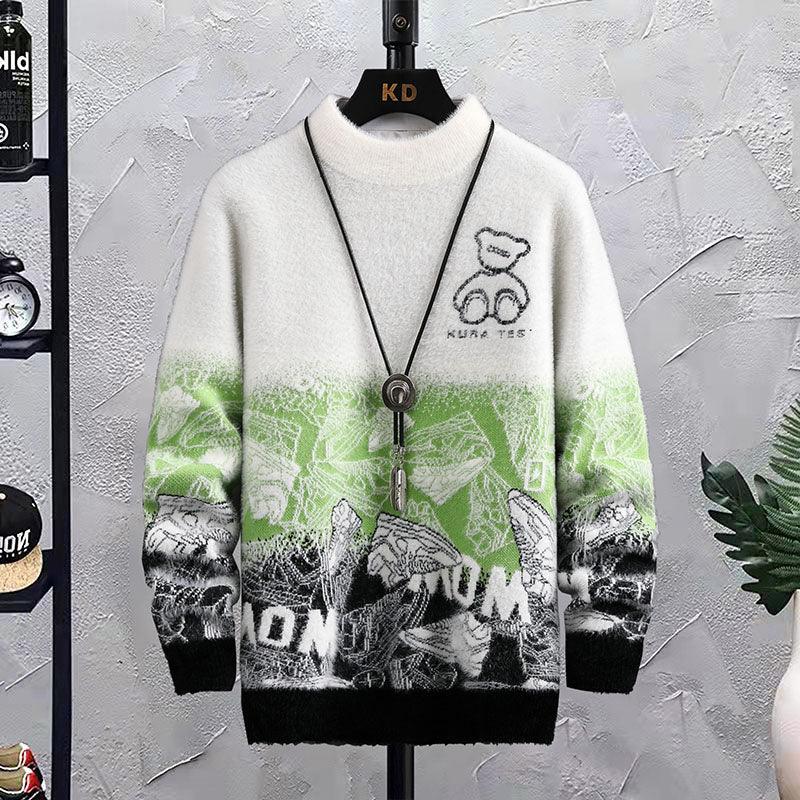 Fashion Patchwork Hip Hop Crew Neck Sweater Mens - Almoni Express