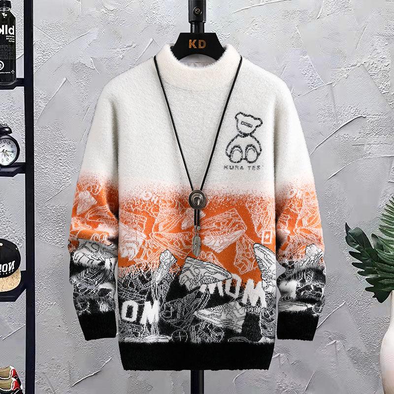 Fashion Patchwork Hip Hop Crew Neck Sweater Mens - Almoni Express