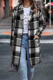 Fashion Plaid Long Jacket With Pockets Autumn And Winter New Style Turndown Collar Woolen Coat Outdoor Women Clothing - Almoni Express