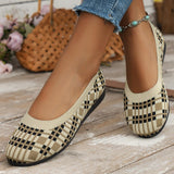 Fashion Plaid Print Flats Shoes New Fashion Casual Breathable Slip On Round-toe Mesh Shoes For Women - AL MONI EXPRESS