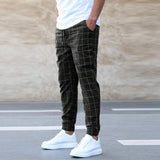 Fashion Plaid Print Pants Men's Casual Drawstring Trousers - AL MONI EXPRESS