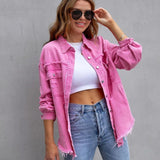 Fashion Ripped Shirt Jacket Female Autumn And Spring Casual Tops Womens Clothing - Almoni Express