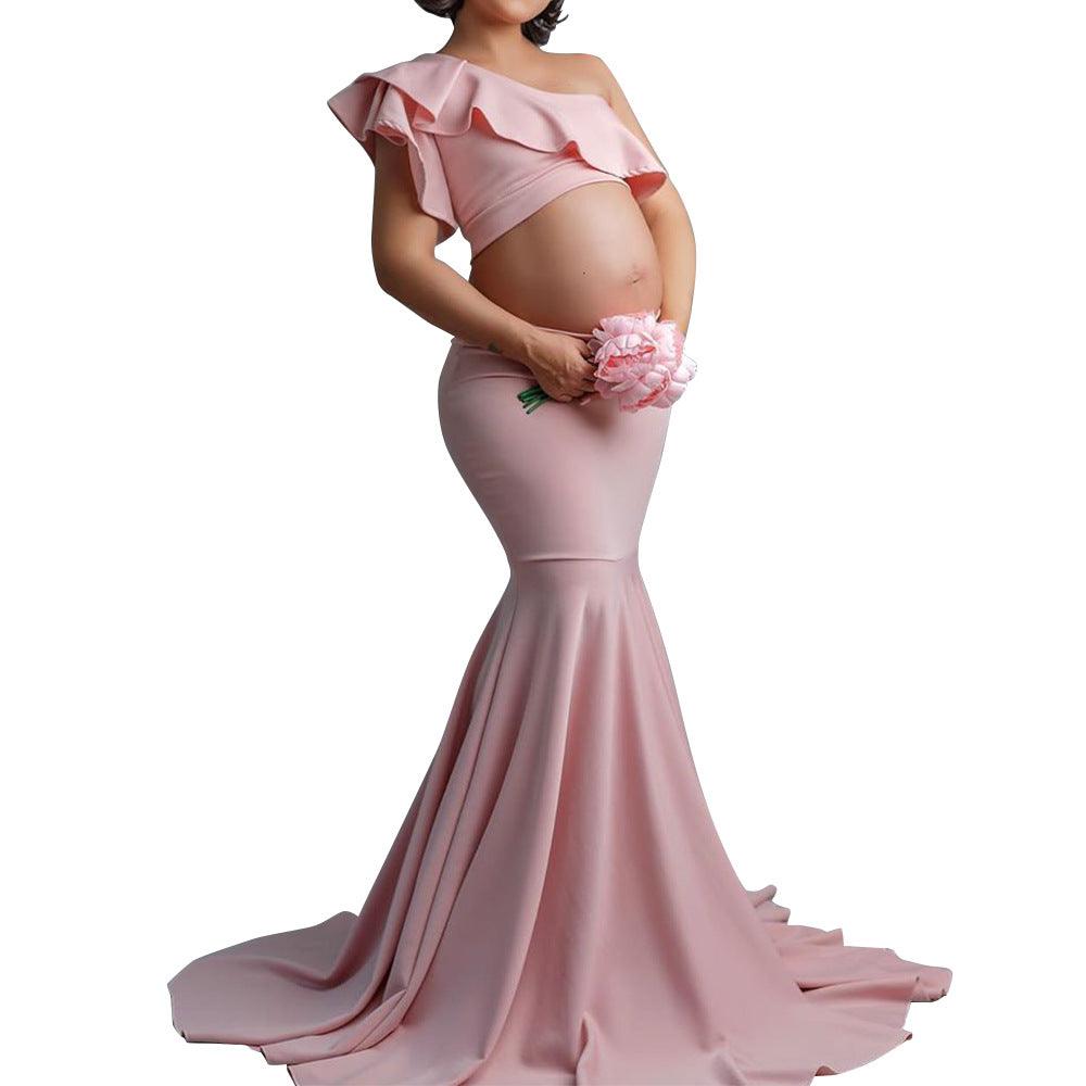 Fashion Sexy Slim Lace Strapless Sleeveless Long Dress For Pregnant Women - Almoni Express