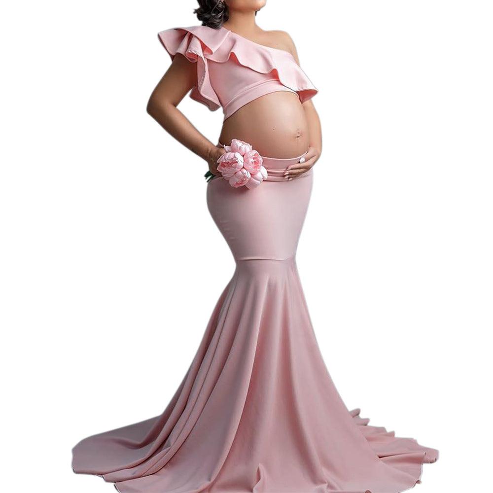 Fashion Sexy Slim Lace Strapless Sleeveless Long Dress For Pregnant Women - Almoni Express