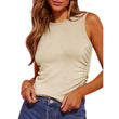 Fashion Sleeveless Ribbed Vest Women Slim-fit Pleated Solid Crew Neck Tank Top Summer Clothing - AL MONI EXPRESS