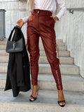 Fashion Slim-fitting Leather Trousers Women Waist-cinching Zipper Design Pants With Pockets - AL MONI EXPRESS