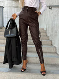 Fashion Slim-fitting Leather Trousers Women Waist-cinching Zipper Design Pants With Pockets - AL MONI EXPRESS