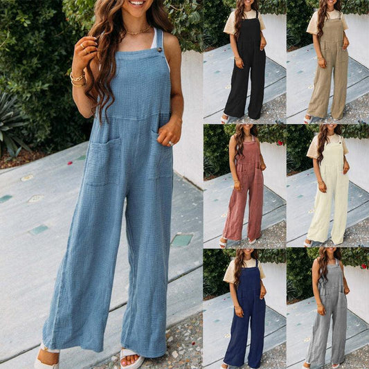 Fashion Square Neck Jumpsuit With Pockets Spring Summer Casual Solid Color Loose Overalls Womens Clothing - AL MONI EXPRESS