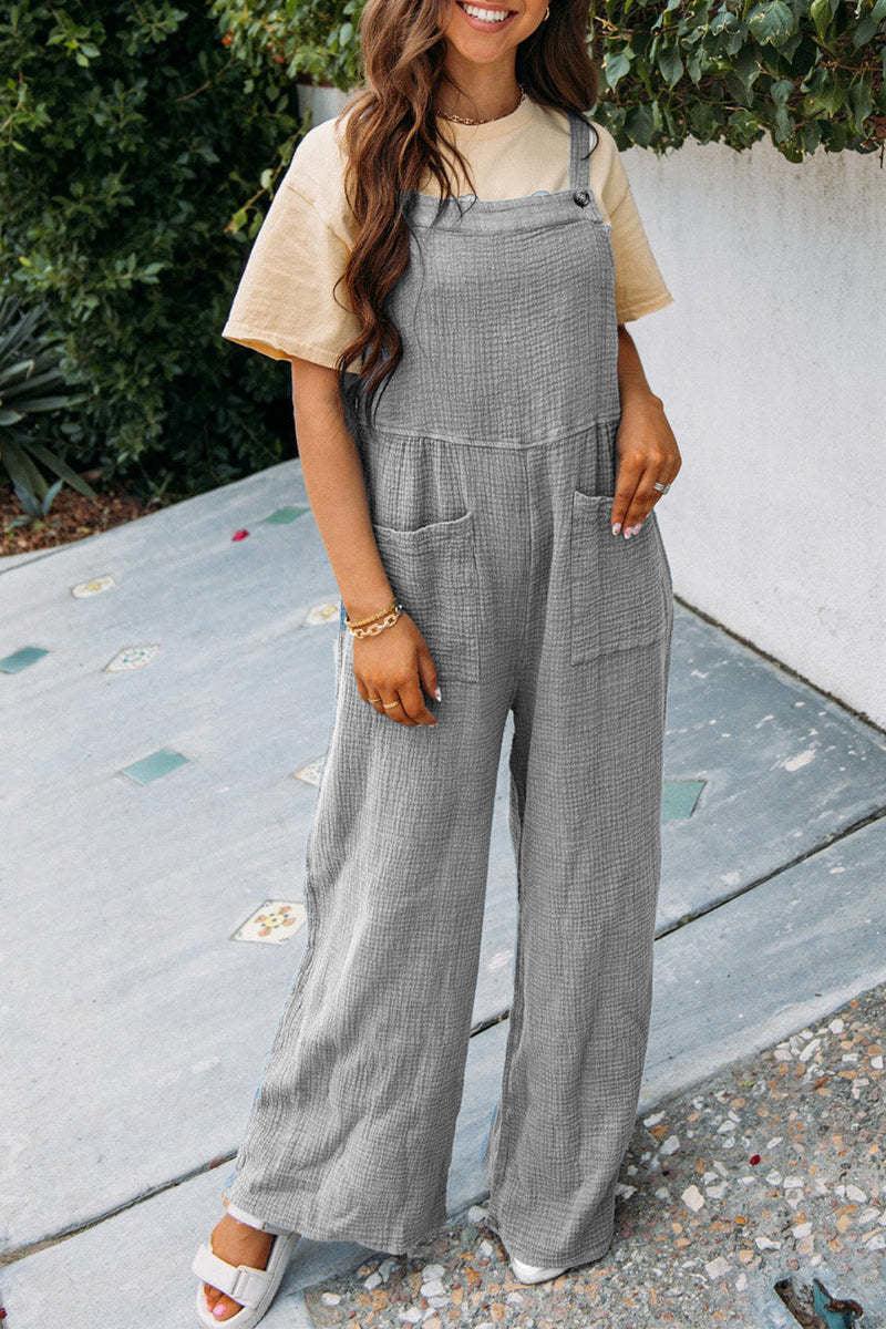 Fashion Square Neck Jumpsuit With Pockets Spring Summer Casual Solid Color Loose Overalls Womens Clothing - AL MONI EXPRESS