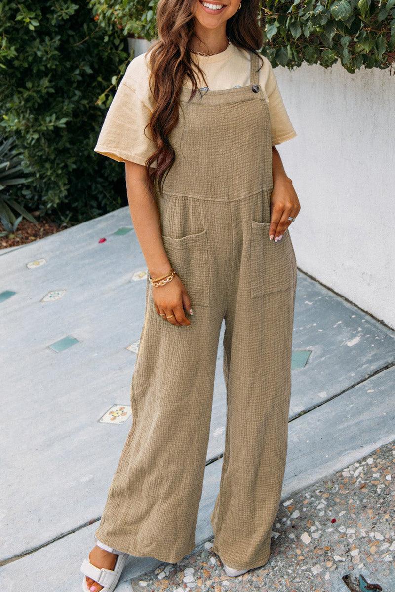 Fashion Square Neck Jumpsuit With Pockets Spring Summer Casual Solid Color Loose Overalls Womens Clothing - AL MONI EXPRESS