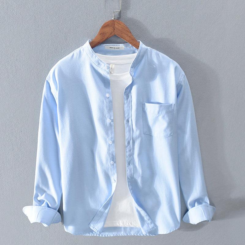 Fashion Stand-Up Collar Solid Color Simple Youth Long-Sleeved Cotton Shirt - AL MONI EXPRESS