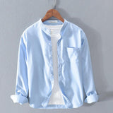 Fashion Stand-Up Collar Solid Color Simple Youth Long-Sleeved Cotton Shirt - AL MONI EXPRESS