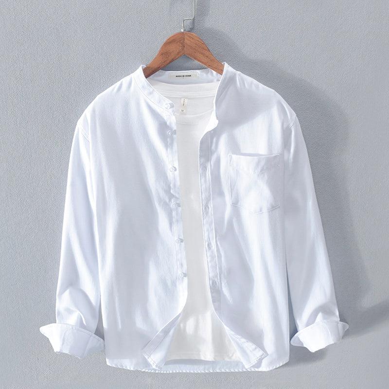 Fashion Stand-Up Collar Solid Color Simple Youth Long-Sleeved Cotton Shirt - AL MONI EXPRESS