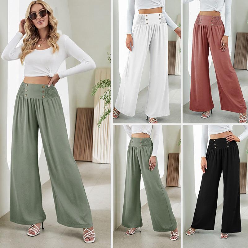 Fashion Straight Wide Leg Pants Elastic High Waist Casual Trousers For Women - AL MONI EXPRESS