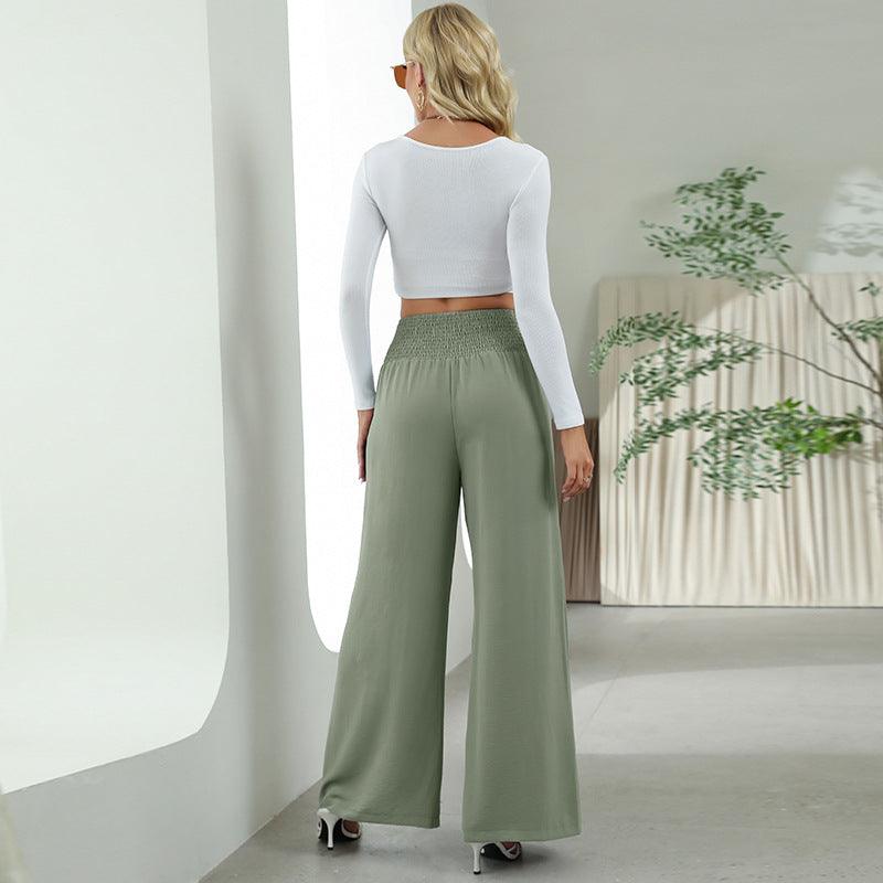 Fashion Straight Wide Leg Pants Elastic High Waist Casual Trousers For Women - AL MONI EXPRESS