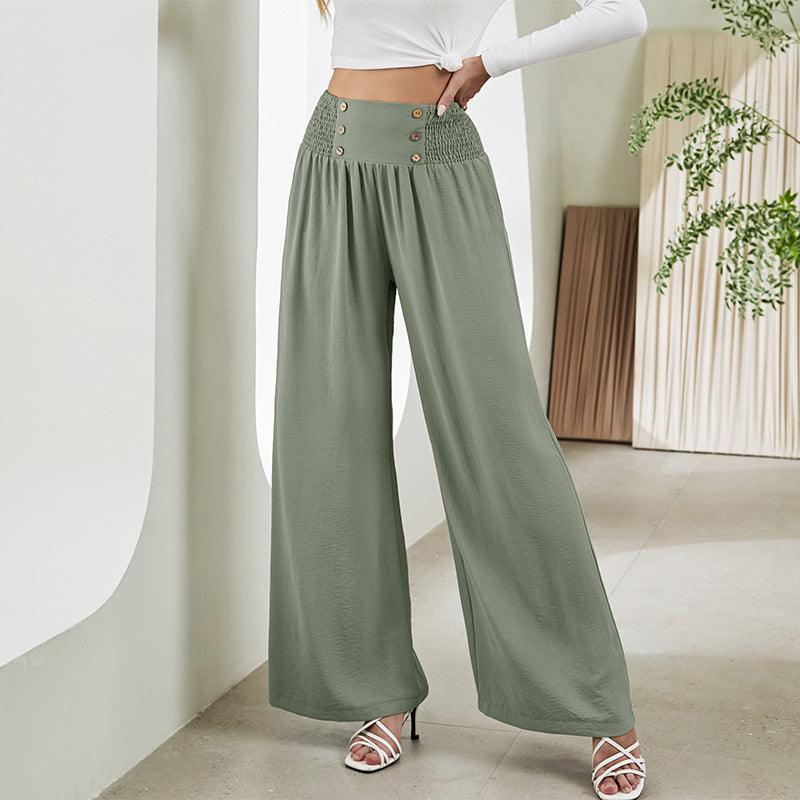 Fashion Straight Wide Leg Pants Elastic High Waist Casual Trousers For Women - AL MONI EXPRESS