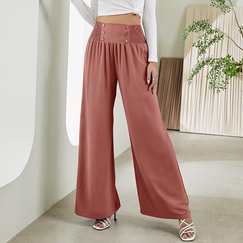 Fashion Straight Wide Leg Pants Elastic High Waist Casual Trousers For Women - AL MONI EXPRESS