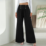 Fashion Straight Wide Leg Pants Elastic High Waist Casual Trousers For Women - AL MONI EXPRESS