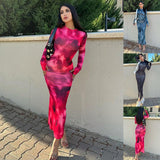 Fashion Tie-dye Long-sleeved Dress Slim Fit Hip-hugging Long Dress Womens Clothing - AL MONI EXPRESS