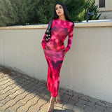 Fashion Tie-dye Long-sleeved Dress Slim Fit Hip-hugging Long Dress Womens Clothing - AL MONI EXPRESS