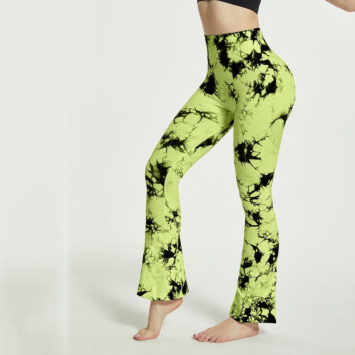 Fashion Tie Dye Printed Yoga Bell-Bottomed Pants Seamless High Waist Quick-drying Fitness Running Sports Leggings Women Flares - AL MONI EXPRESS