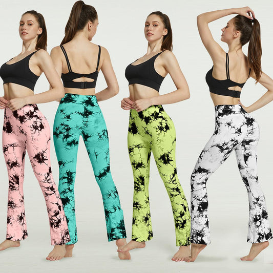 Fashion Tie Dye Printed Yoga Bell-Bottomed Pants Seamless High Waist Quick-drying Fitness Running Sports Leggings Women Flares - AL MONI EXPRESS