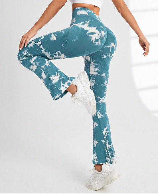 Fashion Tie Dye Printed Yoga Bell-Bottomed Pants Seamless High Waist Quick-drying Fitness Running Sports Leggings Women Flares - AL MONI EXPRESS