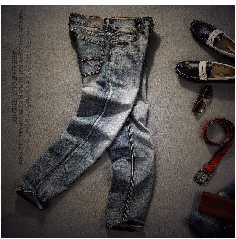 Fashion trend gray white classic retro washed denim trousers - Almoni Express