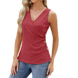 Fashion Vest With Button Design New Sleeveless V-neck T-shirt Solid Color Tank Tops Summer Women's Clothing - AL MONI EXPRESS