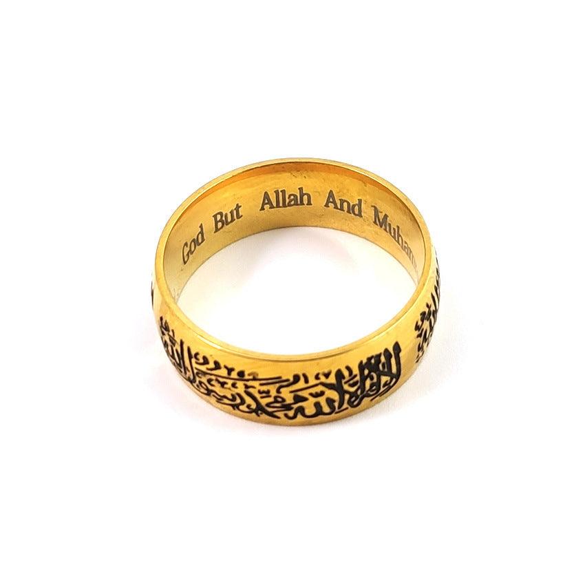 Fashionable Golden Black Doctrine Ring Etching Letters - AL MONI EXPRESS