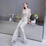 Fashionable Temperament Dress Waist Slim Jumpsuit Wide-leg Pants Ladies Party Annual Meeting Evening Dress - Almoni Express