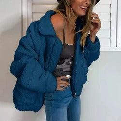 Faux lambswool oversized jacket coat Winter black warm hairly jacket Women autumn outerwear - Almoni Express