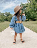 Long Sleeve Denim Princess Dress With Belt