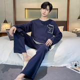 Men's Long Sleeve Cotton Simple Loose Plus Size Pajamas