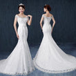 Fishtail wedding bride wedding dress one word shoulder slim slimming small trailing studio wedding dress - Almoni Express