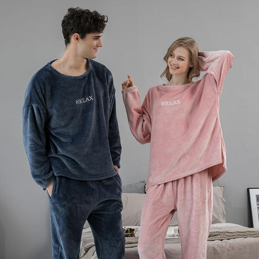 Flannel Pajamas Sets Winter Home Clothes For Women Men Sleepwear Couple - AL MONI EXPRESS