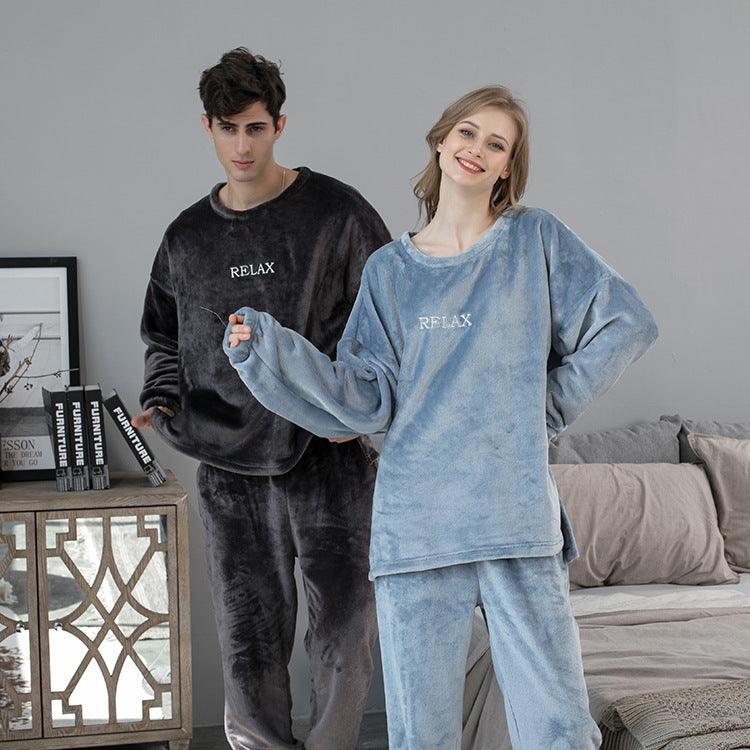 Flannel Pajamas Sets Winter Home Clothes For Women Men Sleepwear Couple - AL MONI EXPRESS