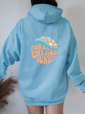 Fleece-lined Sunset Print Kangaroo Pocket Drawstring Hoodie - AL MONI EXPRESS