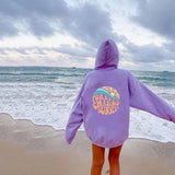 Fleece-lined Sunset Print Kangaroo Pocket Drawstring Hoodie - AL MONI EXPRESS